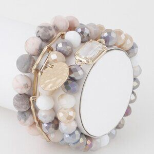 Elegant Multi colored Natural Stone Crystal Stretch Bracelet Set New 4 strands